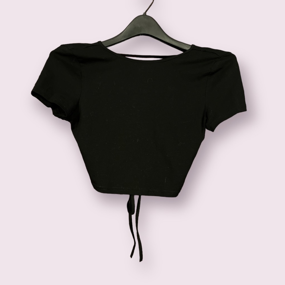 SHEIN Women’s Black Crop Top with Lace Up Back Medium